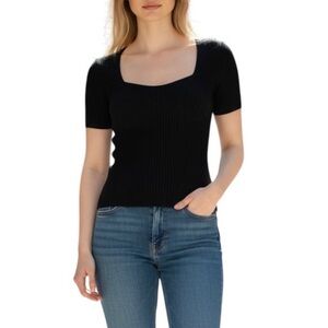 STAUD Buxton Rib-Knit Sweetheart Neckline Knit Top Black Large